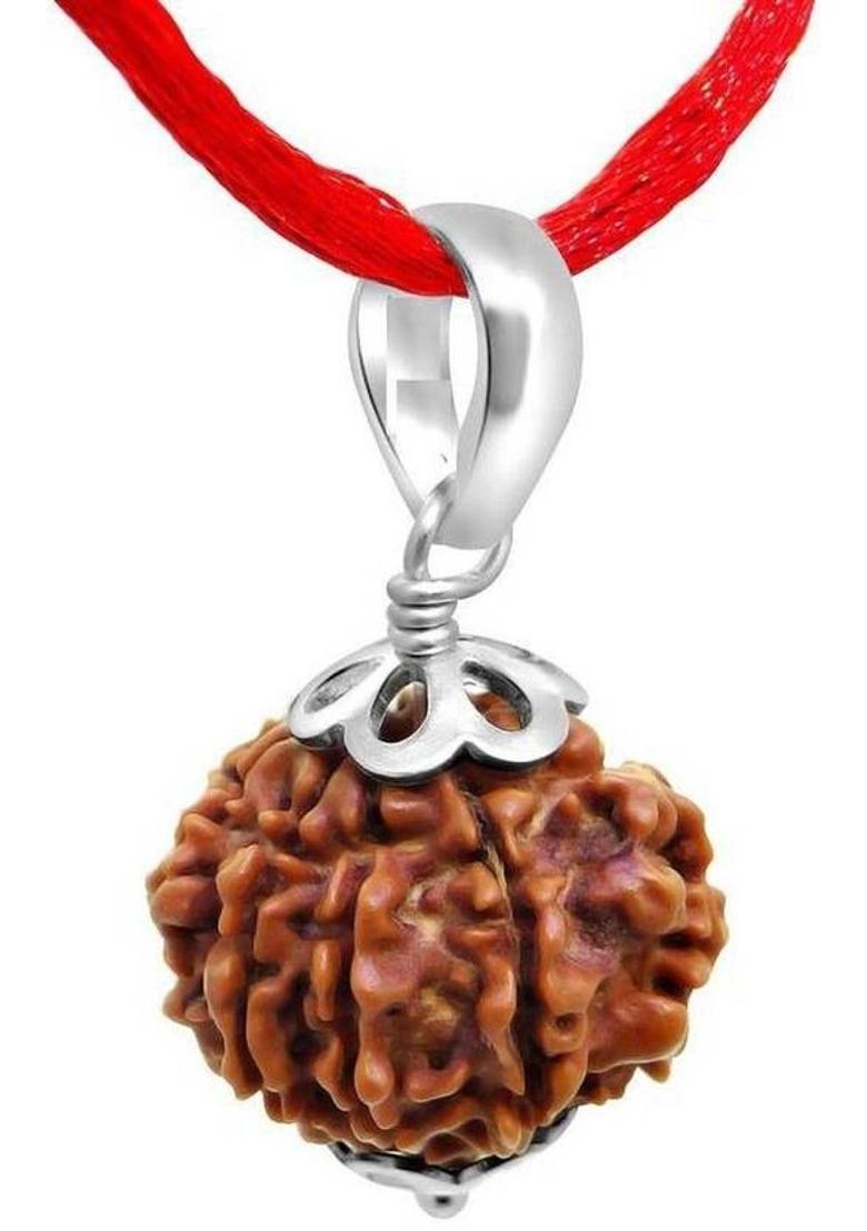 Rudra gems Jewellery 5 Mukhi Rudraksha Pendant Silver Brass, Wood Pendant - Indya