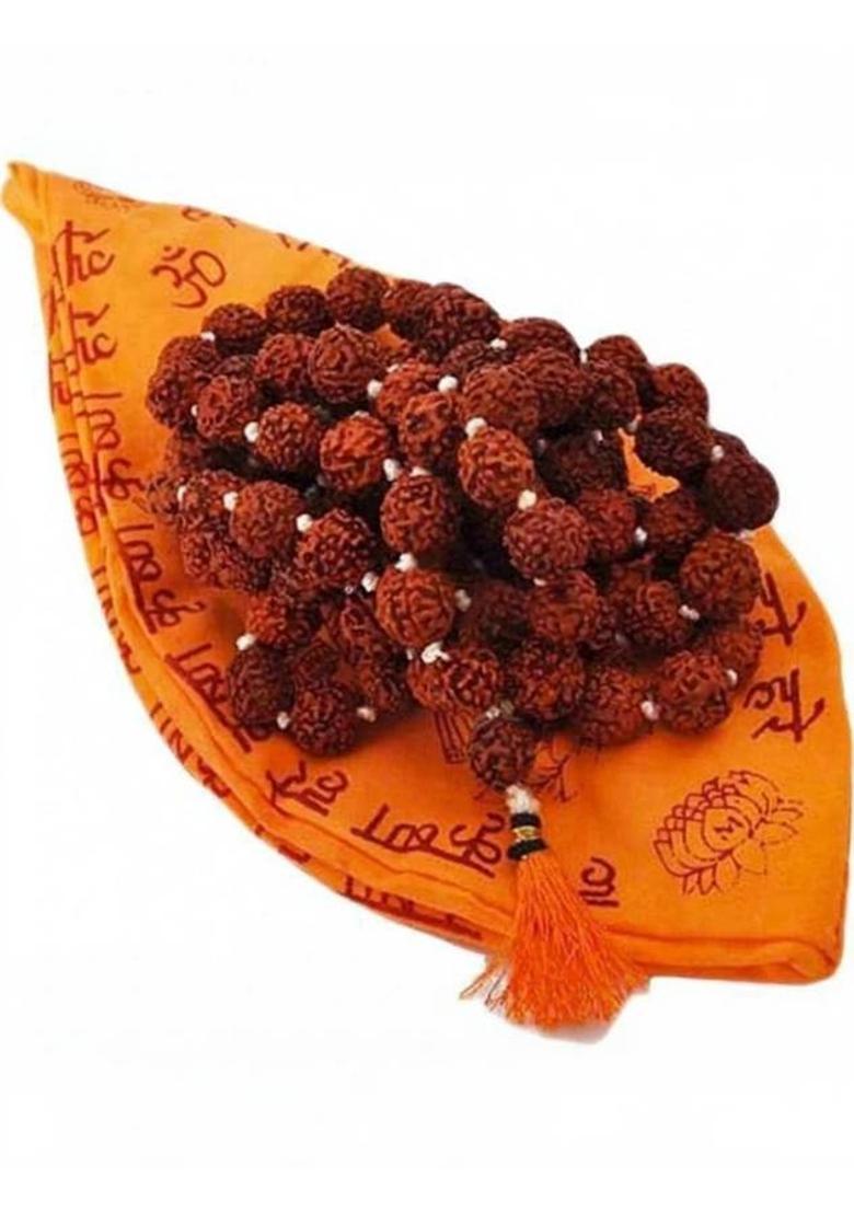 Astrodidi 5 Mukhi Rudraksha / Five Face Rudraksha With Red Chandan Beads Wood Pendant - Indya
