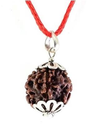 JagatguruShop 4 Mukhi Rudraksha Four Face Rudraksha Original Nepali Bead Metal Cap Wood Pendant