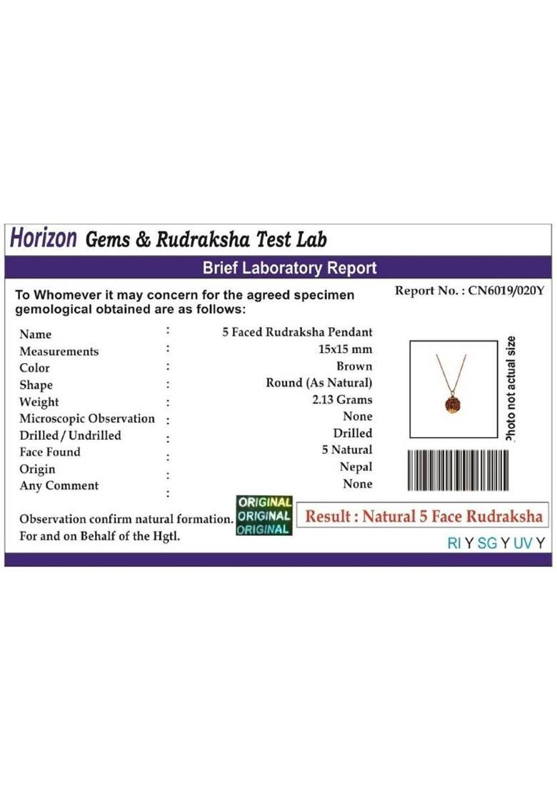 Takshila Gems Natural 5 Face Rudraksha Pendant (5 Mukhi Rudraksha Locket) in Gold Polished Caps Lab Certified Rudraksha, Real Panchmukhi Rudraksha Pendant Wood Pendant - Indya