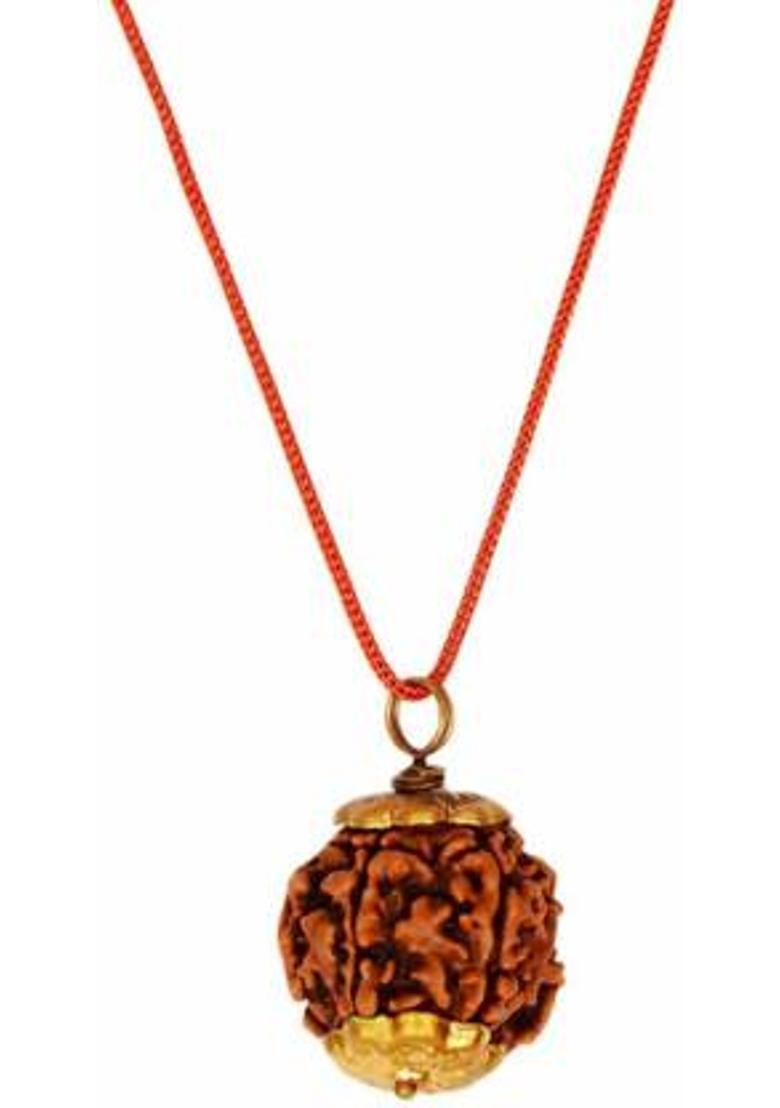 Takshila Gems Natural 5 Face Rudraksha Pendant (5 Mukhi Rudraksha Locket) in Gold Polished Caps Lab Certified Rudraksha, Real Panchmukhi Rudraksha Pendant Wood Pendant - Indya