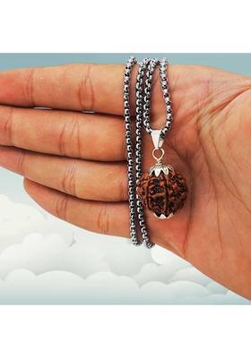 Shade Creation 5 mukhi Rudraksha pendant| natural & Certified | for unisex Silver Beads Brass, Wood Locket Set