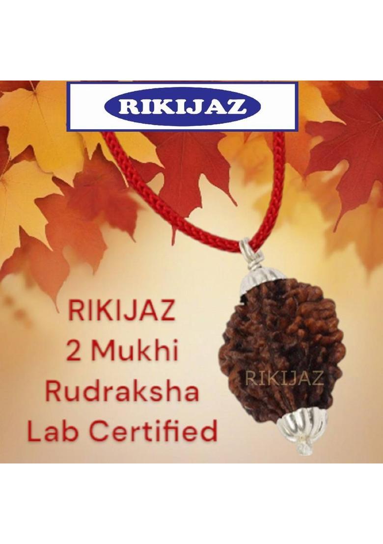 RIKIJAZ Powerful 2 Mukhi Rudraksha with Lab-Tested Certificate Silver Wood Pendant - Indya