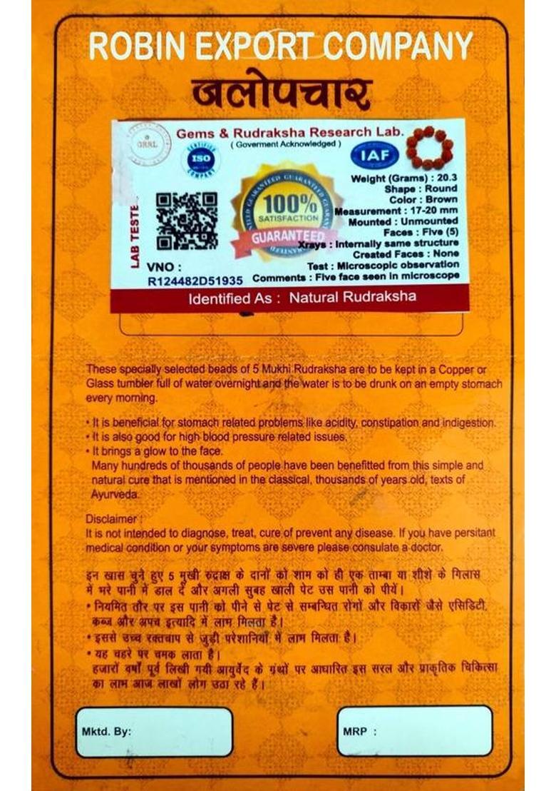 Robin Export Company Premium Quality Five Face Nepali Water Rudraksha 10 Beads Lab Tested Beads Wood - Indya