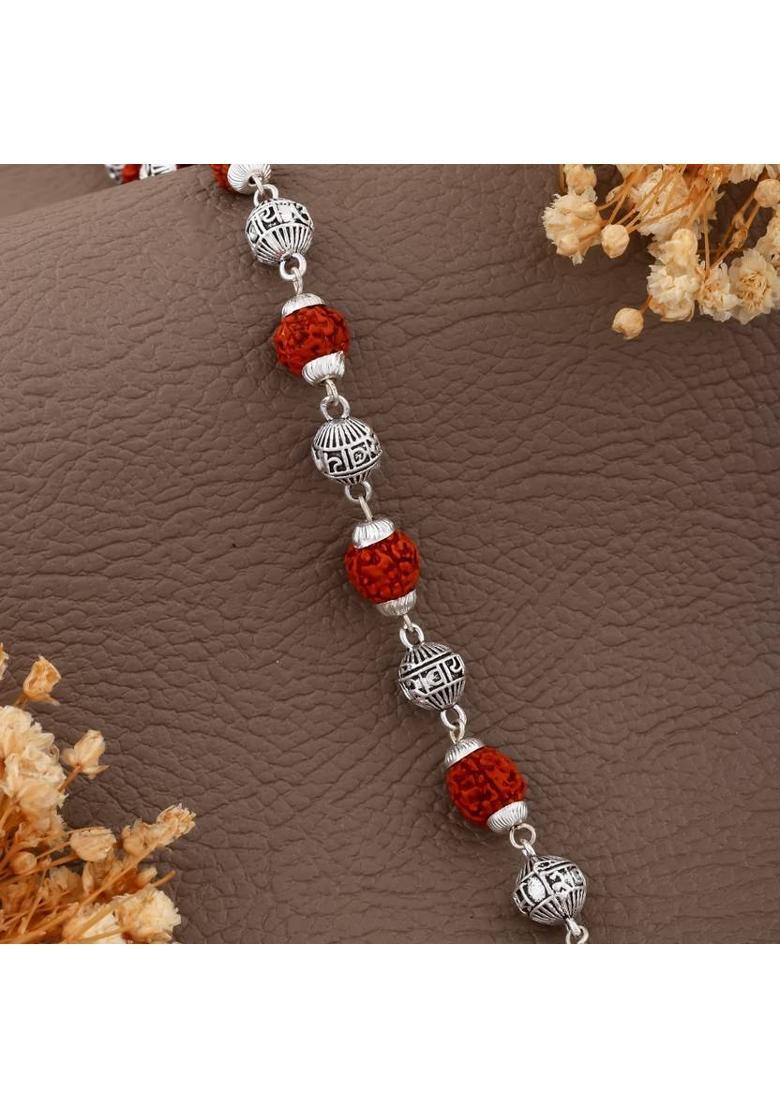 Om Namah Shivay Panchmukhi Rudraksha Mala | 24 Inch | 7mm Beads Metal, Rudraksha Chain - Indya