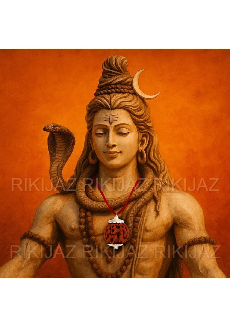 RIKIJAZ Natural Enerzised Nepali 5 Mukhi Rudraksha with Certificate Five Face Rudraksha Silver Wood Pendant - Indya