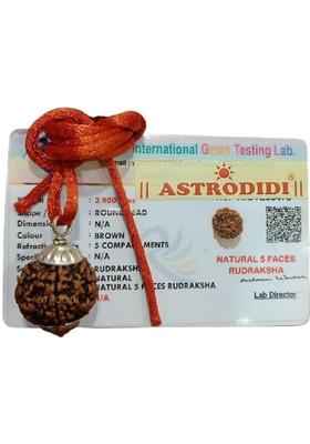 Astrodidi Nepali 5 Mukhi / Five Face Rudraksha Lab Certified Original Rudraksh With Thread Silver Wood Pendant
