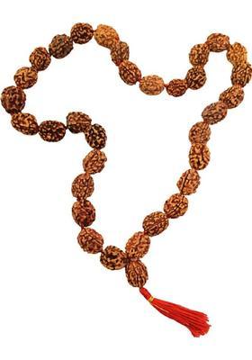 3 Mukhi/Three Faced Original & Natural Rudraksha Beads Kanthi Mala (32+1) Big Beads (1 Pc) Wood Chain