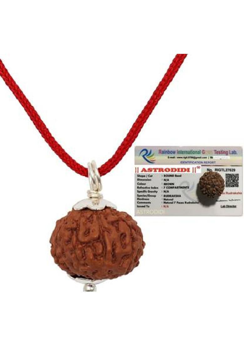 Astrodidi Original 7 Mukhi Rudraksha Pendant | Natural Seven Face Rudraksha Lab Certified Silver Wood Pendant - Indya