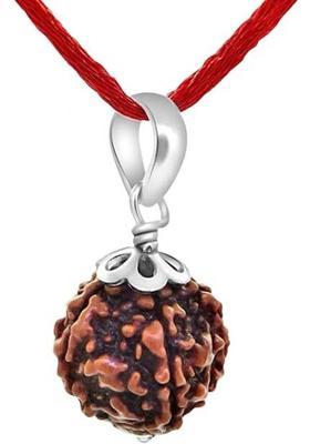 Fine Creation Original 5 Mukhi Rudraksha Five Face Rudraksha Metal Cap Bead Wood Pendant