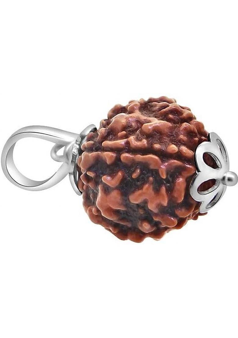 Fine Creation Original 5 Mukhi Rudraksha Five Face Rudraksha Metal Cap Bead Wood Pendant - Indya