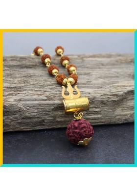 Lord Shiv Damru Locket With Puchmukhi Rudraksha Mala Beads Gold-plated Plated Brass Chain