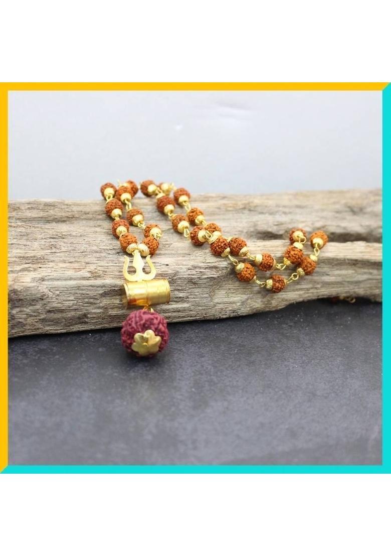 Lord Shiv Damru Locket With Puchmukhi Rudraksha Mala Beads Gold-plated Plated Brass Chain - Indya