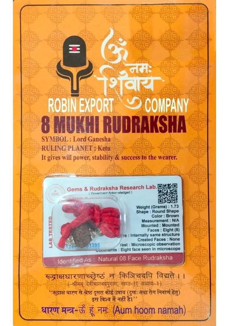 Robin Export Company Premium 8 Mukhi Nepali Rudraksha Eight Faced Rudraksha With Lab tested Sterling Silver Wood Pendant - Indya