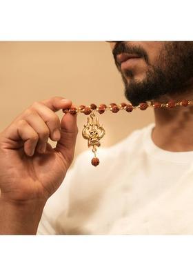 Gold Plated Rudraksha Om Trishool Necklace Gold-plated Plated Brass Necklace