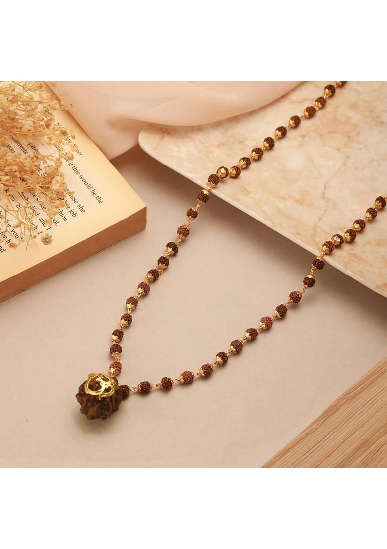 Gold Plated Shree Om Rudraksha Mala Fabric Necklace - Indya