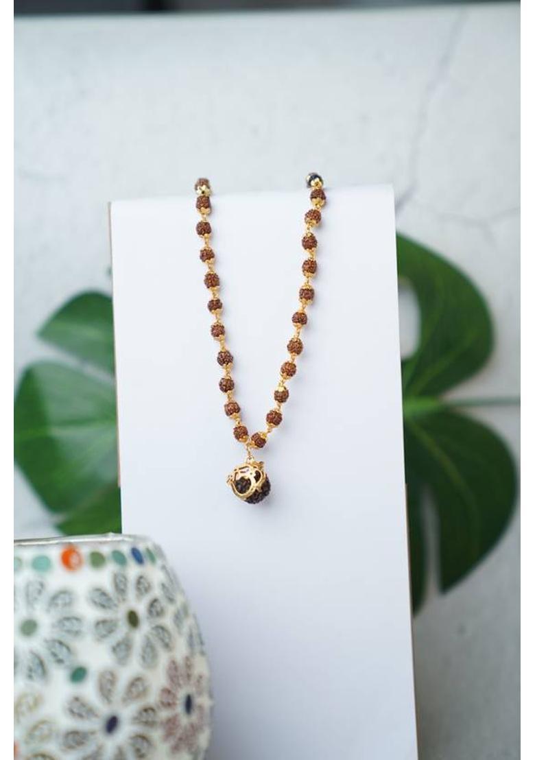 Gold Plated Shree Om Rudraksha Mala Fabric Necklace - Indya