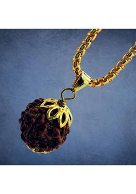 Rudra gems Jewellery 5 Mukhi Rudraksha Original five Mukhi Rudraksha Gold-plated Beads Brass, Wood Pendant