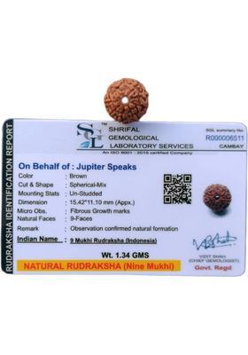 jupiter speaks 9 Mukhi Rudraksha With Lab Certificate, 100% Original Indonesia (Java) Origin Bead Size 14-18 mm Brown Color with Silk Dori Thread for Men and Women Wood Pendant