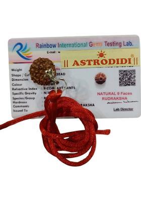 Astrodidi 9 Mukhi / Nine Face Rudraksha Pendant with Lab Report and Red Thread Silver Wood Pendant