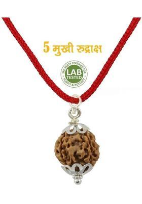 AllenDazzy 5 Mukhi Rudraksha Natural Lab Certified (100% Original) Silver Wood Pendant
