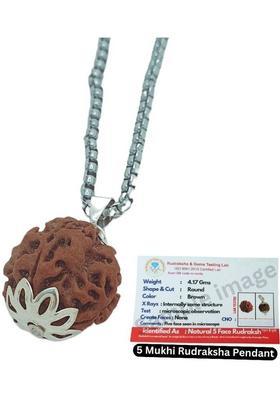 Shade Creation 5 Face Rudraksha Bead | LORD SHIVA Rudraksha Beads | Rudraksha Pendant Silver Beads Brass, Wood Pendant Set