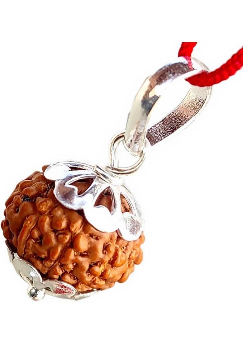 PRIYANSHU NAVRATN Certified Natural 9 Mukhi 9 Face Rudraksha Pendant Locket Small Size Java Bead Silver Beads Wood Pendant - Indya