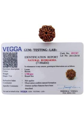 Vegga Certified 7 Mukhi Rudraksha Nepal, 100% Original Seven Face Rudraksha With Red Silk Thread Brown Color Bead for Men and Women Wood Pendant