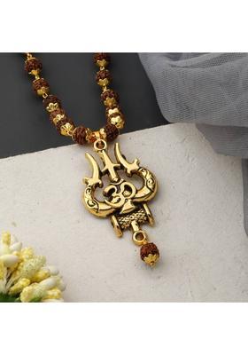 New OM Trishul Rudraksha Mala Silver Plated Brass Chain Set