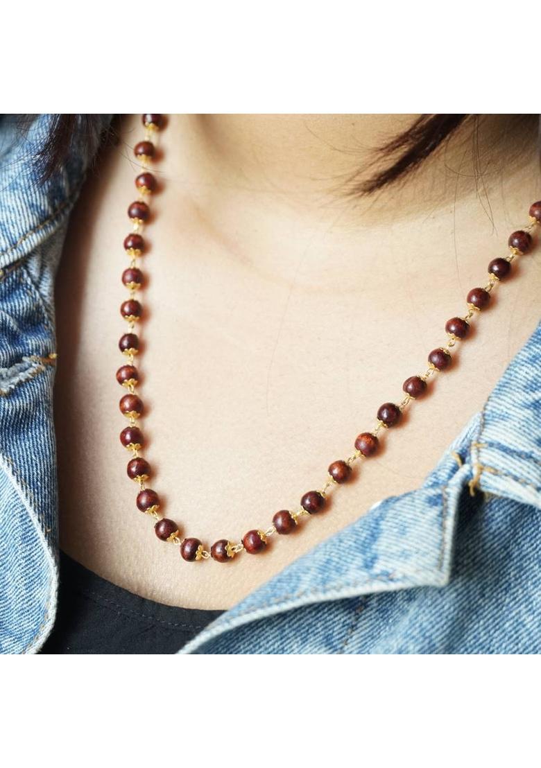 Asli Authentic Red Sandalwood Mala - 54 Beads Gold-plated Plated Rudraksha Necklace - Indya