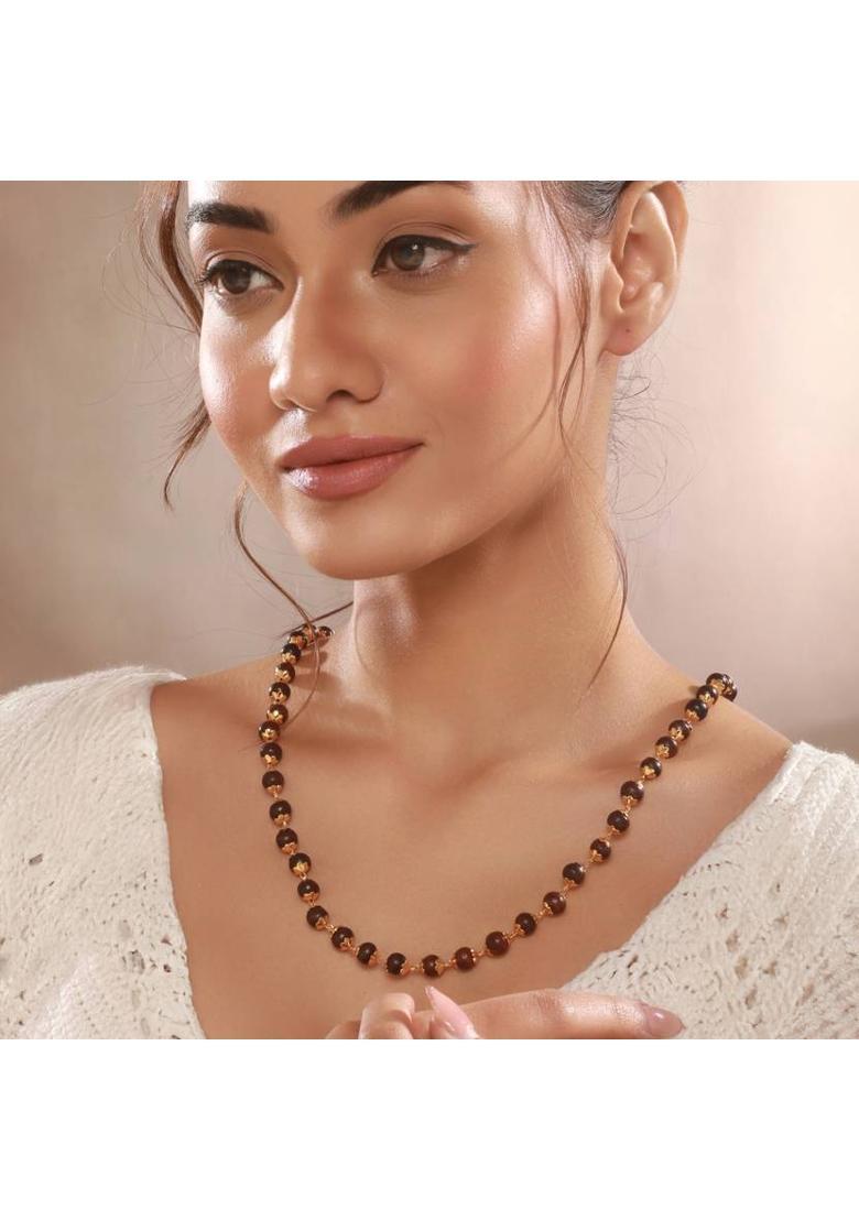 Asli Authentic Red Sandalwood Mala - 54 Beads Gold-plated Plated Rudraksha Necklace - Indya