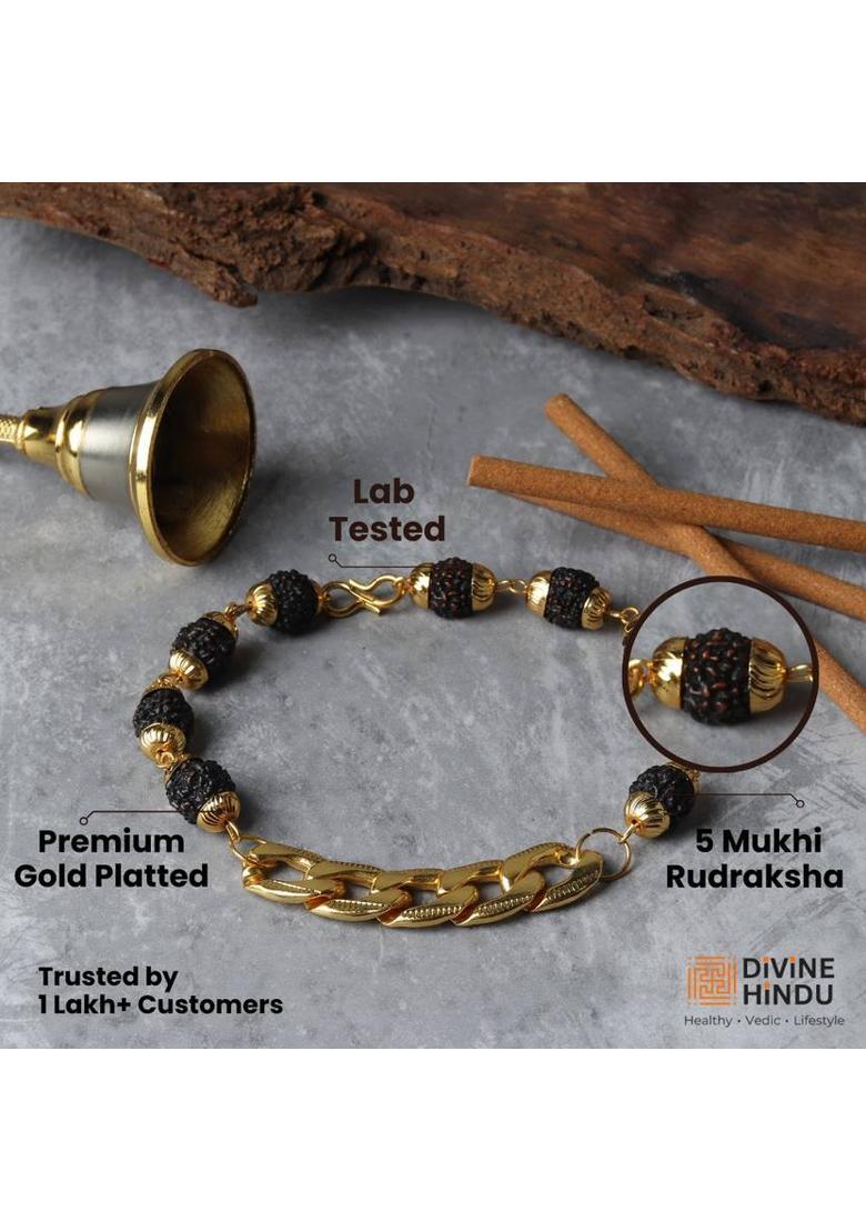 Brass, Rudraksha Gold-plated Bracelet - Indya