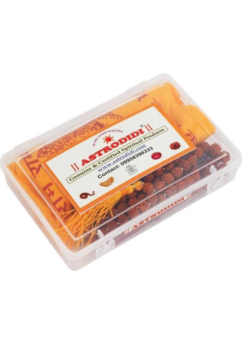 5 Mukhi Rudraksha Mala Lab Certified With Gomukhi Japa Bag Beads Size 6-7mm Wood Necklace - Indya