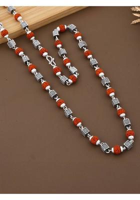 Ashtadhatu Cube Panchmukhi Rudraksha Mala | 24 inch | 7 mm Beads Silver Plated Metal, Rudraksha Chain
