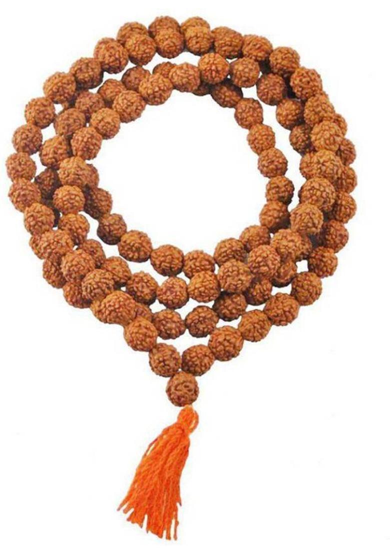 Original 5 Mukhi Rudraksh 108 Beads Mala Wood Chain - Indya