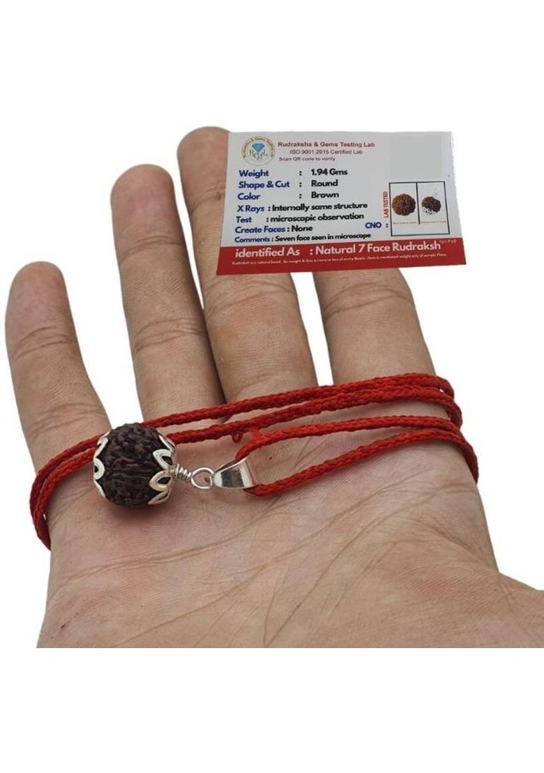 HAPPY CREATION 7 Mukhi Rudraksha Original Certified Seven Face Natural Silver Wood Locket Set - Indya