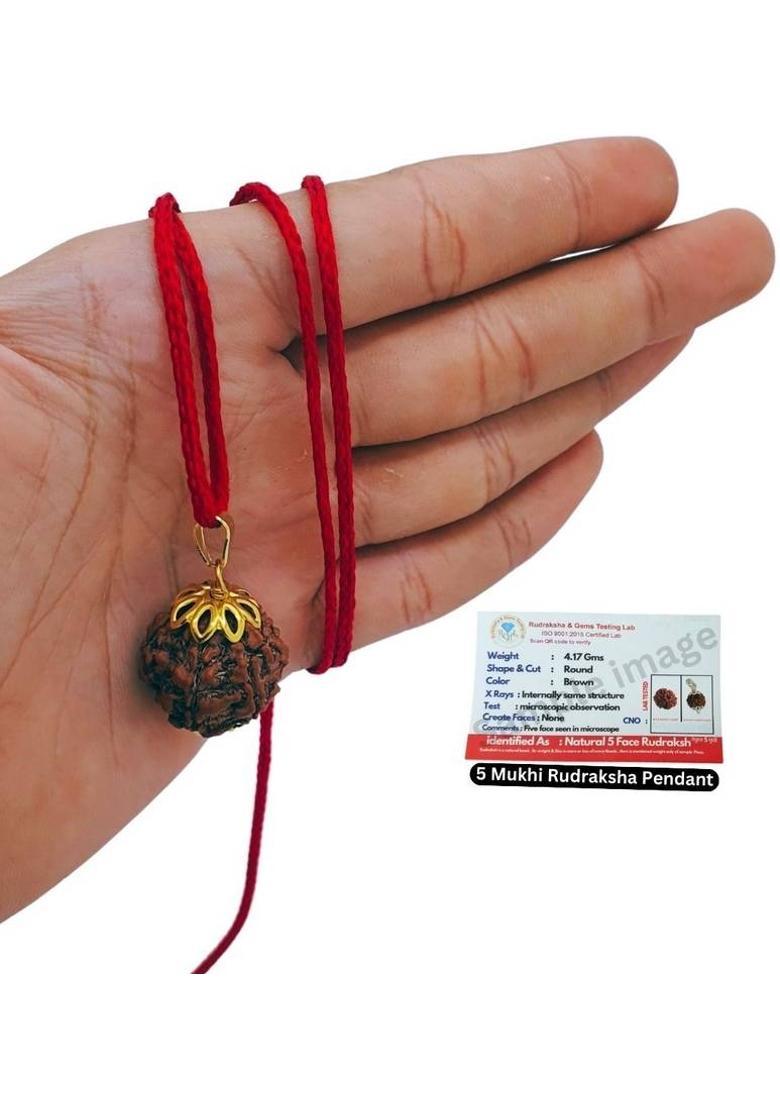 BHAKTI Kripalu Store 5 Mukhi Rudraksha Natural Lab Certified (100% Original) Gold-plated Beads Brass, Wood Locket - Indya