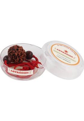 Astrodidi 4 Mukhi Rudraksha / Four Face Rudraksha With Red Chandan Beads Wood Pendant