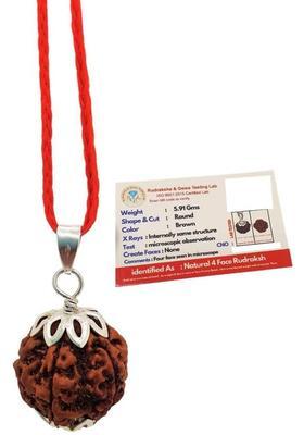 BHAKTI Kripalu Store 4 Mukhi Rudraksha, Four Face Radraksha, 4 Face Radraksha, Original Rudraksha Silver Beads Brass, Wood Pendant