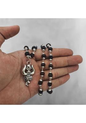A1 yashvriddhi God Lord Shiva Mahadev Mahakaal Locket Pendant With 5 Mukhi Rudraksha Mala Silver Beads Brass, Wood Pendant