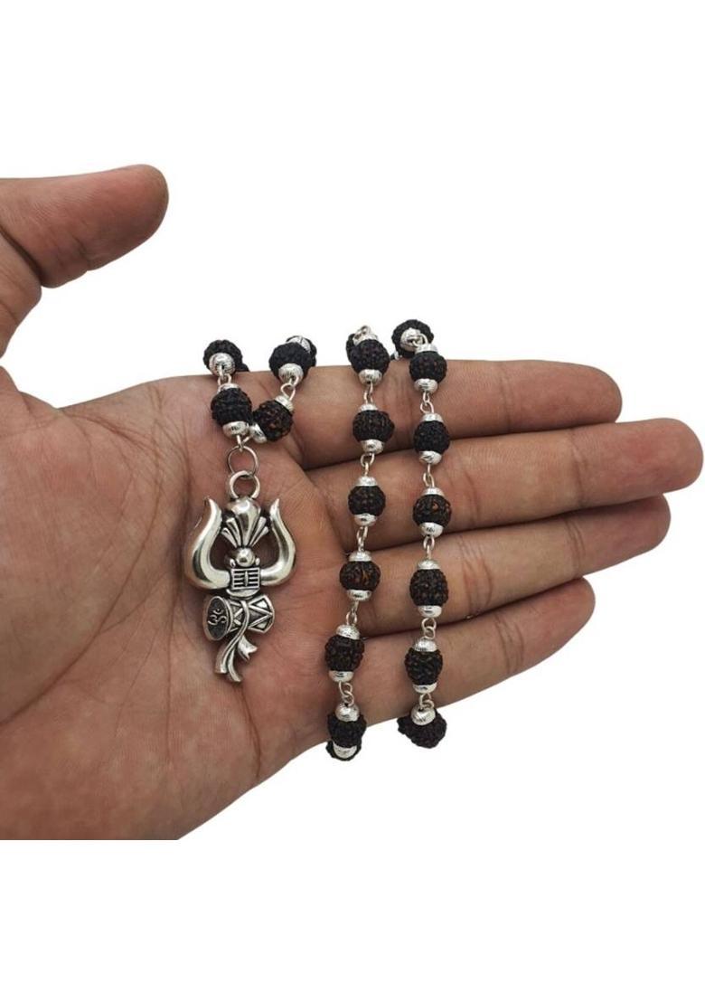 A1 yashvriddhi God Lord Shiva Mahadev Mahakaal Locket Pendant With 5 Mukhi Rudraksha Mala Silver Beads Brass, Wood Pendant - Indya