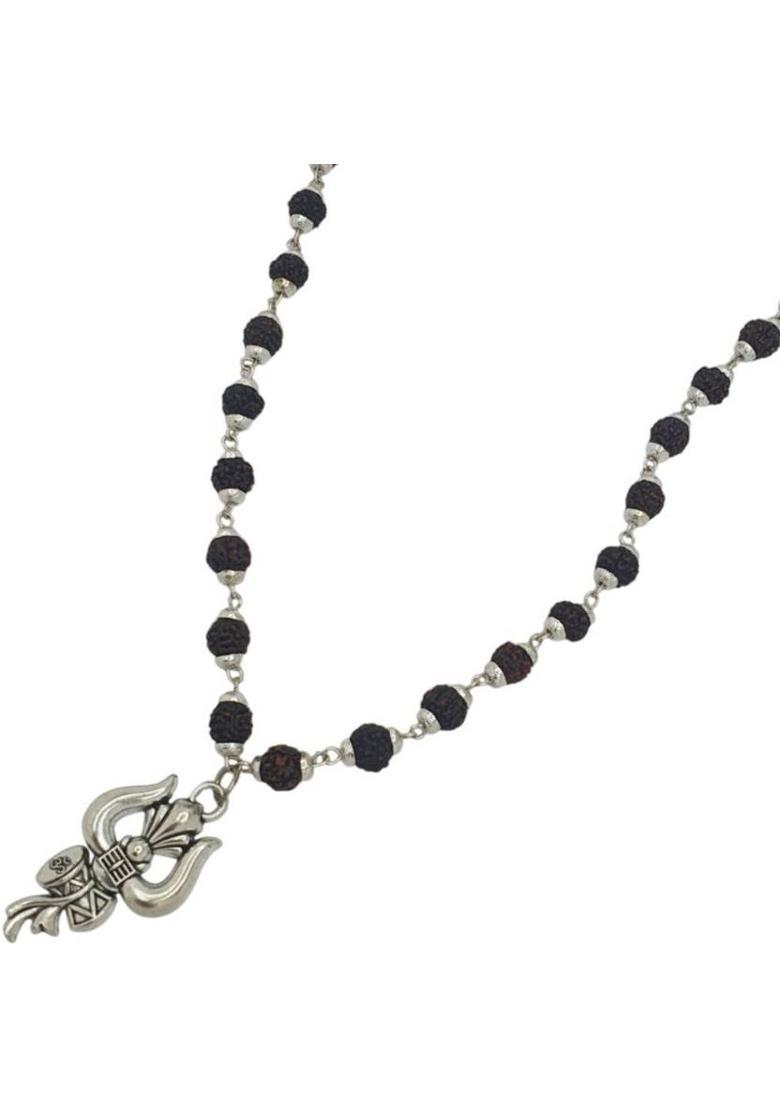 A1 yashvriddhi God Lord Shiva Mahadev Mahakaal Locket Pendant With 5 Mukhi Rudraksha Mala Silver Beads Brass, Wood Pendant - Indya