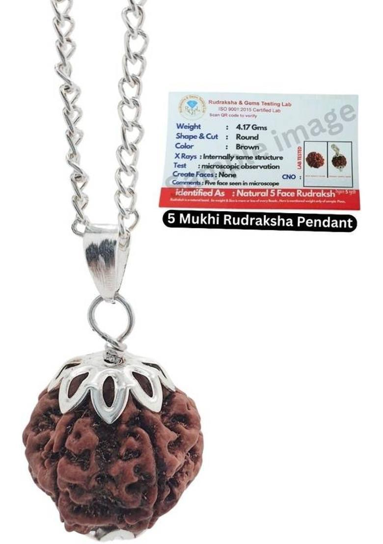 JangraBro Five/5Mukhi Rudraksha and Certificate Silver Beads Brass, Wood Locket Set - Indya