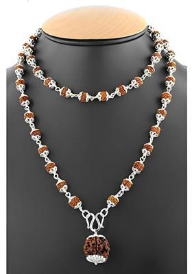 5 Mukhi Rudraksha Mala Chain 54+1 Beads Silver Plated Sterling Silver Chain