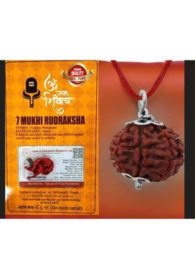 Rudram 7 Mukhi Nepali Rudraksha with Red Thread Silver Wood Locket Set Wood Locket Set