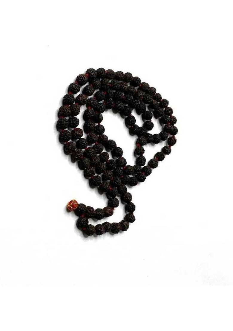 100% Natural 108 + 1 Beads Black 5 Mukhi Rudraksha Mala, Gangajal And Ashtgandh Chandan Wood Chain Rudraksha ,Bhashm Wood Chain - Indya