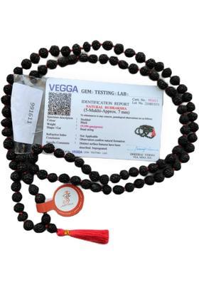 5 Mukhi Black Rudraksha Mala 7mm With lab Certificate for Neck Wearing & Japa Puja, 100% Original Panchmukhi Ruthratcham Rosary 108+1 Nos Beads Knotted Rosary in Red Thread for Men and Women Wood Chain
