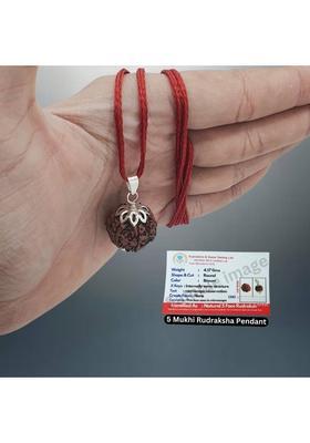 JagatguruShop Original 5 Mukhi Nepali Rudraksha Natural five Face Rudraksh Metal Capped Silver Beads Brass, Wood Pendant Set