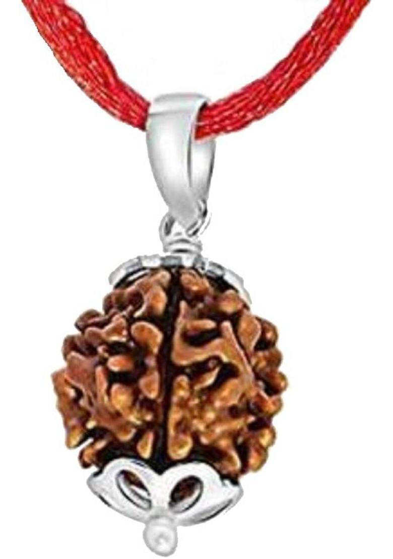 NAKSHATRA JUNCTION 2 Mukhi Rudraksha Two Faced Silver Pendant Rudraksha Original & Certified Rudraksh for Men and Women Wood - Indya
