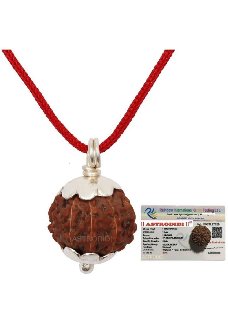Astrodidi 7 Mukhi Rudraksha Original Natural Siddha Seven Face Rudraksha Silver Wood Pendant - Indya